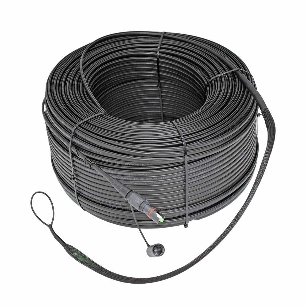 FHD flat drop fiber optic patch cable with OptiTap to SC/APC connectors for FTTH outdoor network deployment