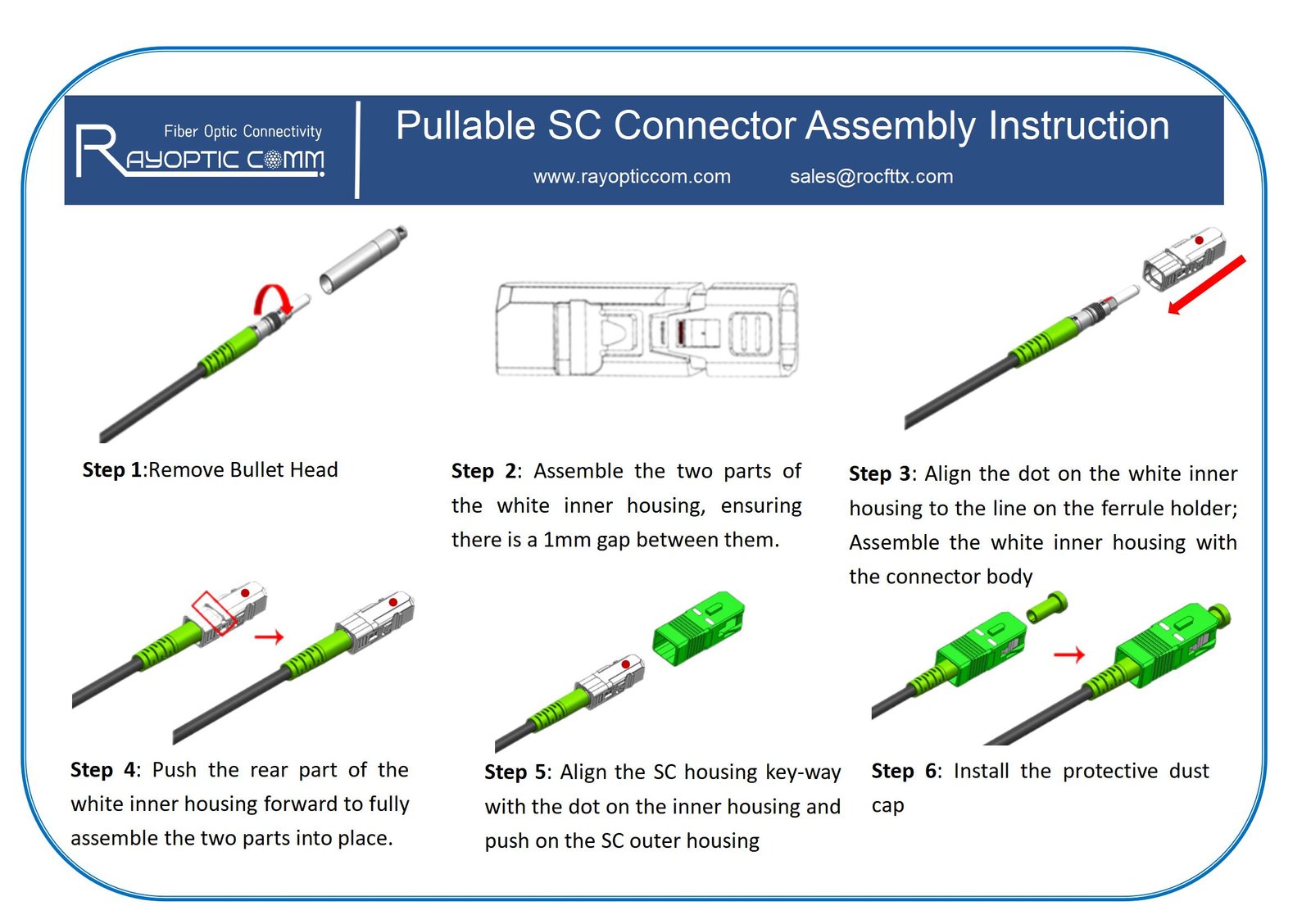 a assembly instruction of pullable scapc connector
