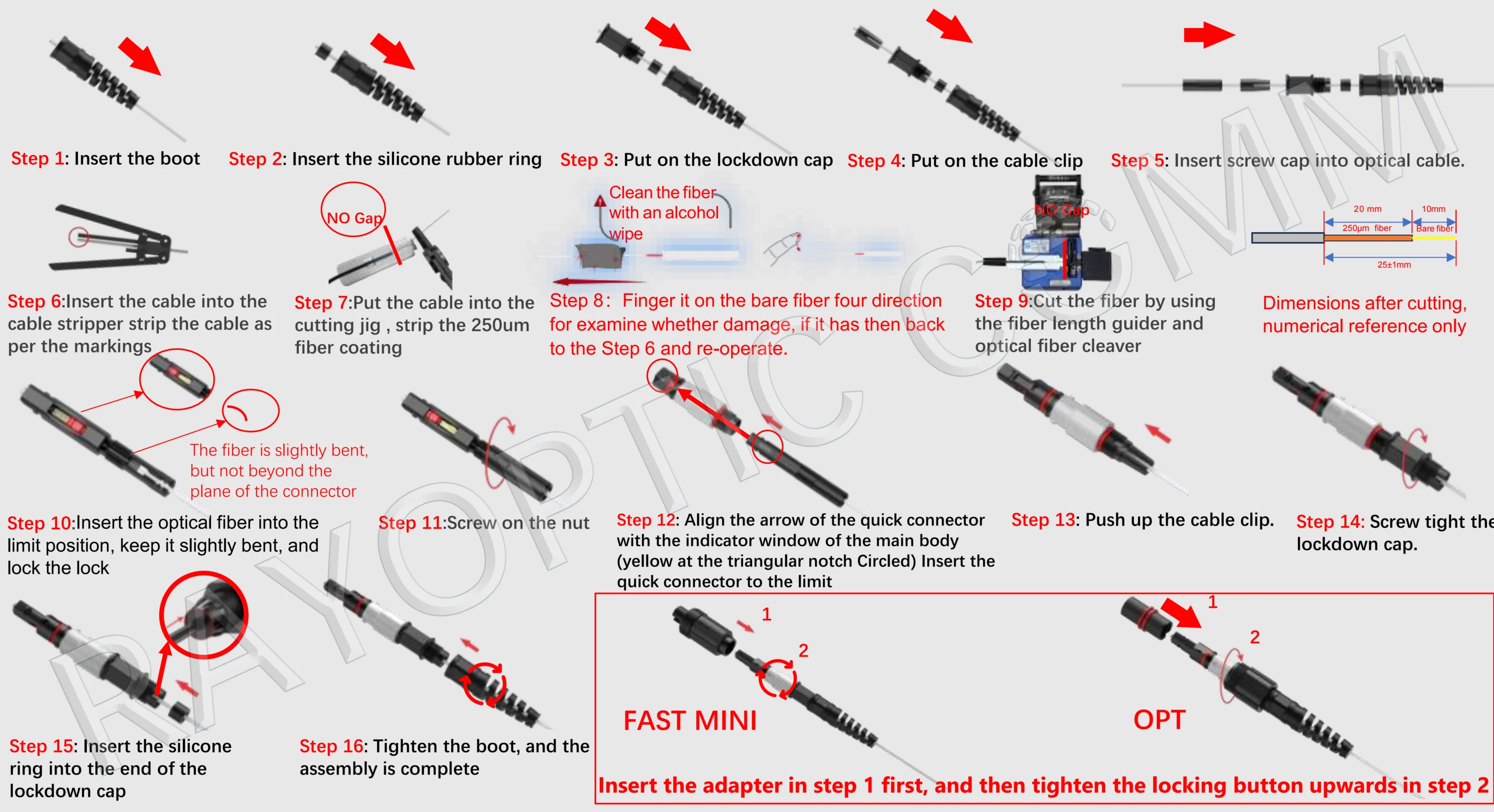 3-in-1 Waterproof SC/APC Field Connector Slim OptiTap FastConnect Assembly Instruction