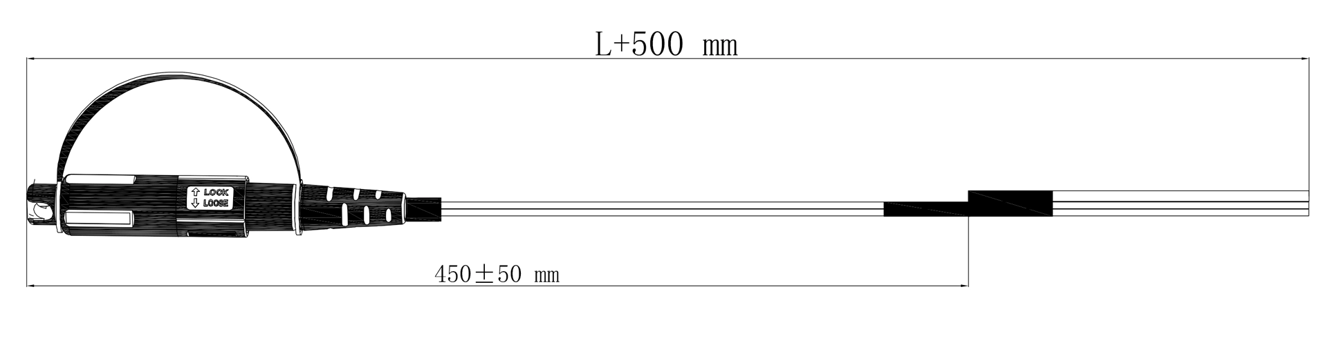 Drawing of Figure 8 Compact Drop Cable Assembly – OptiTap® SC/APC to Stub End
