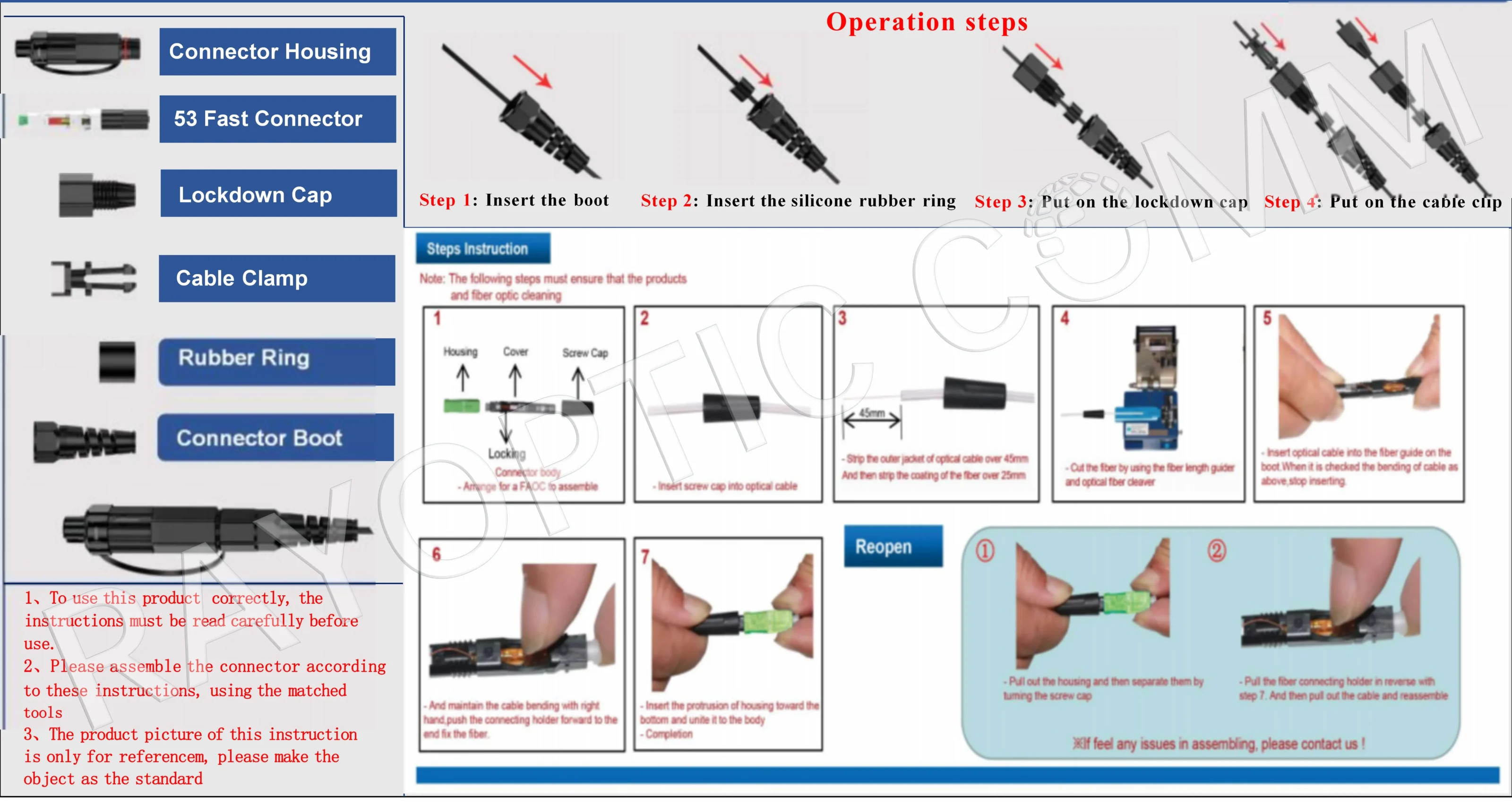 Field Assembly SC/APC Waterproof Connector Reinforced Bayonet Type Compatible with Huawei FastConnect Instruction Part A