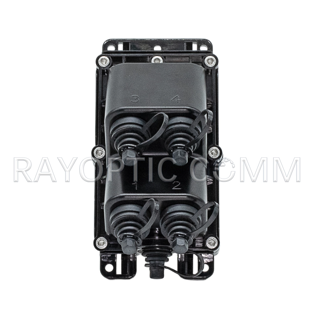 MST Terminal 4 Port vertical front view with OptiTap connectors for outdoor FTTH installation.