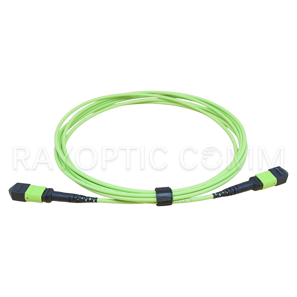 Coiled MTP-12 UPC Female to Female OM5 OFNP lime green Type B patch cable