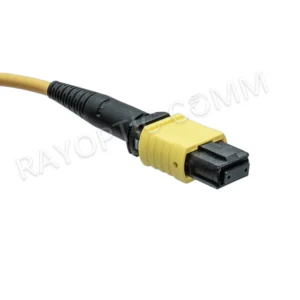 End view of Senko SLL MPO12 APC female connector for SM G657A2 OFNP yellow patch cable Type B