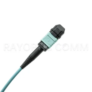 Senko SLL MPO12 UPC female connector close up OM4 OFNP aqua patch cable Type B