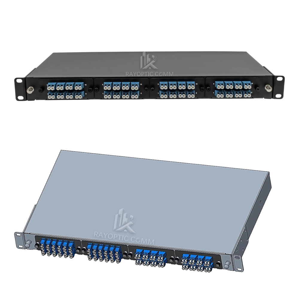 The front side provides 32 LC duplex ports for organized equipment-side patching.
