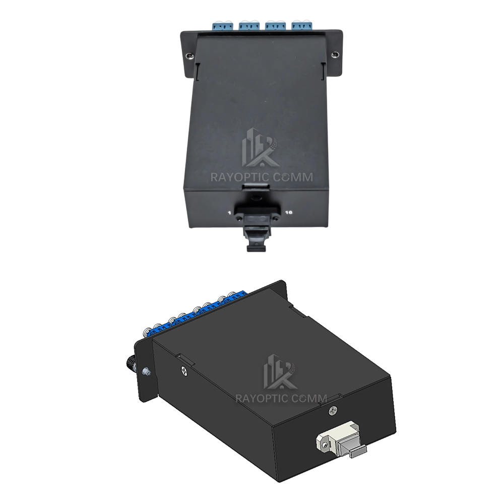 Rear MTP/MPO ports connect high-density backbone trunk cables to the cassette modules.