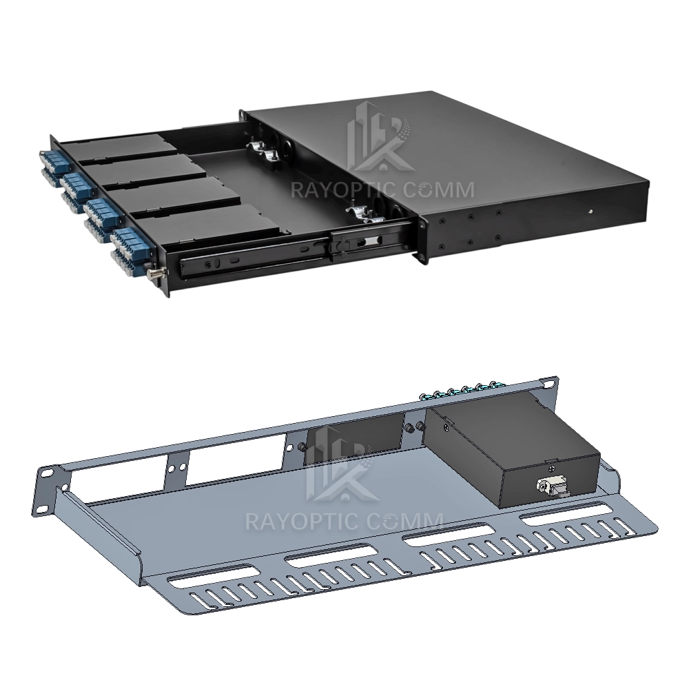 The sliding tray design allows easier front access to the cassette modules during installation and maintenance.
