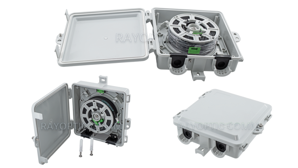 Fiber NID with built-in reel for FTTH drop cable installation