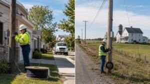 FTTH drop cable installation in residential and rural areas in the USA