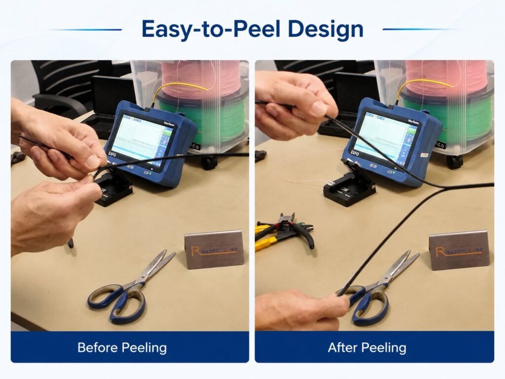 ROC flat drop cable easy-to-peel design before and after comparison