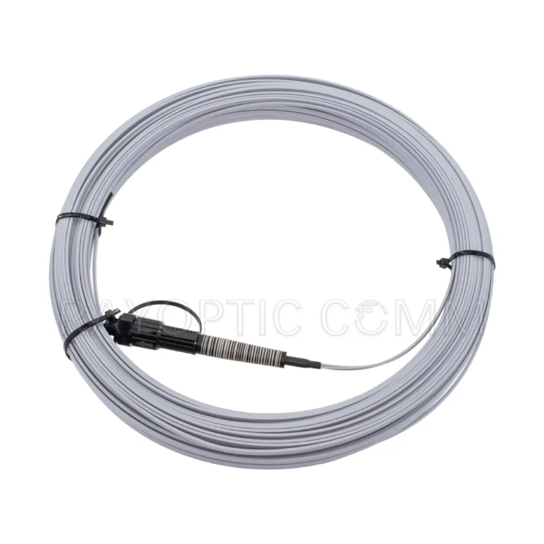 Top view of FTTH figure-8 drop cable with Mini SC/APC fast connector