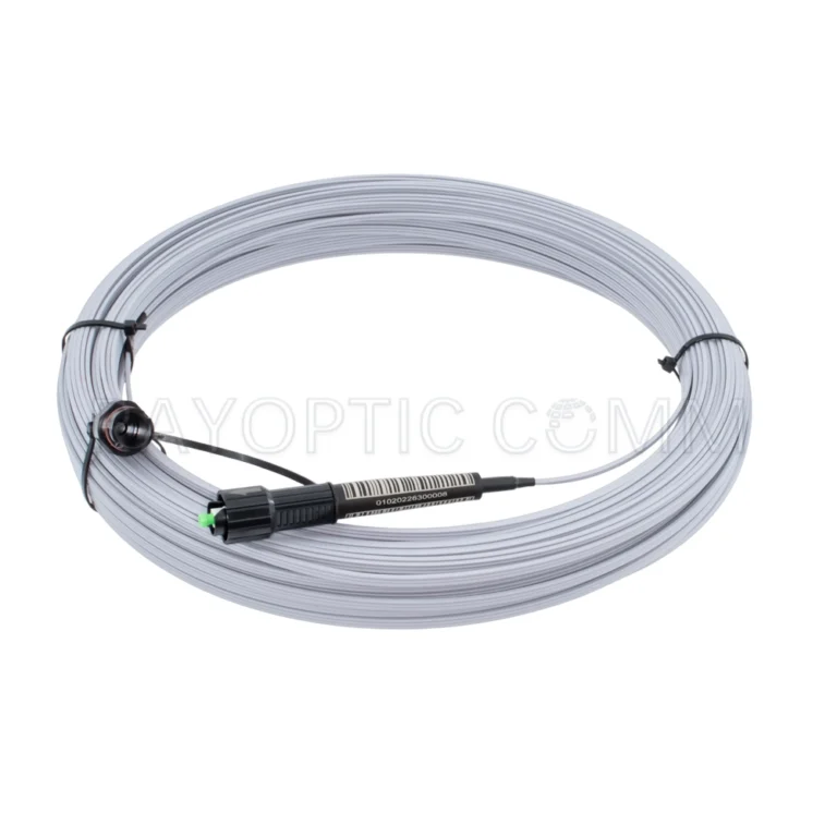 Semi-connectorized flat FTTH customer drop cable with open Mini SC/APC fast connector
