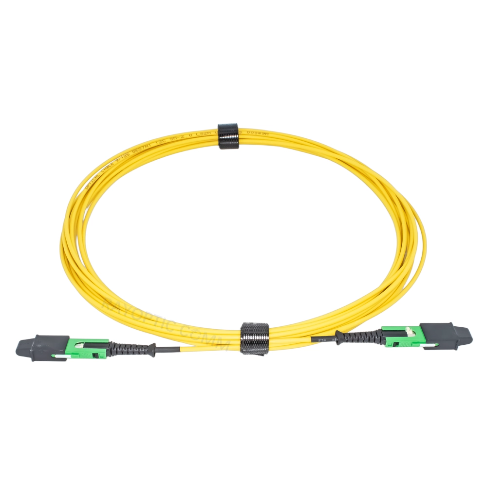 Coiled SENKO SN-MT 12F APC female-to-female OS2 fiber patch cord with dust caps